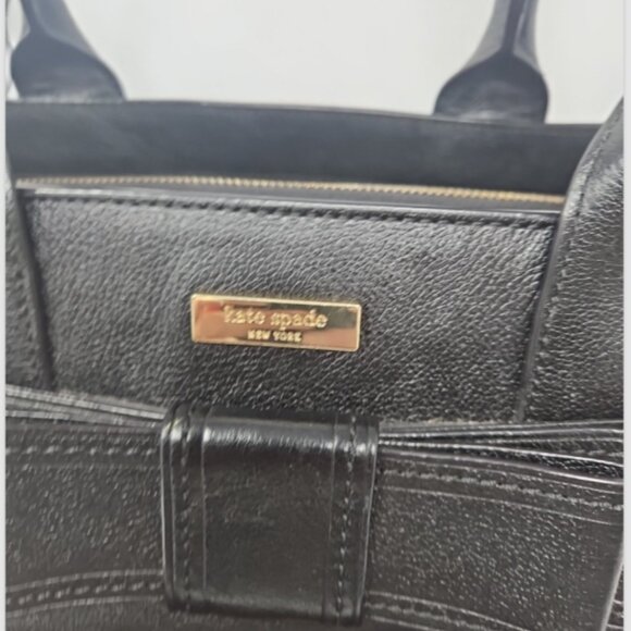 Kate Spade Black Leather Harrison Elena Bow Top Handle Shoulder Purse Bag duster - Picture 6 of 12